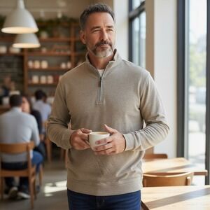 JOHNNIE-O Mens Tan 1/4 Zip Pullover Sweater Sz XL Top Golf Preppy Office Casual